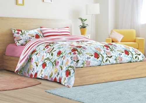 COMPLETO COPRIPIUMINO MATRIMONIALE DOUBLE FACE 'FIORE E RIGA'