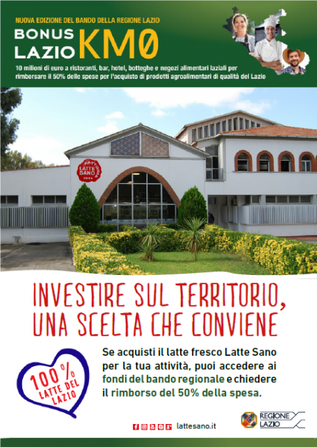 Bonus Lazio Km0: Il latte fresco della Fattoria Latte Sano incluso tra i prodotti per i quali è possibile accedere al bando.