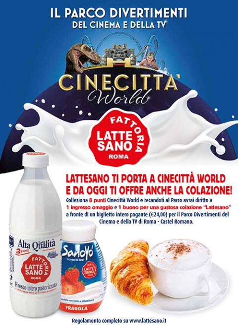 LATTE SANO TI PORTA A CINECITTA' WORLD E DA OGGI TI OFFRE ANCHE LA COLAZIONE!