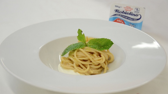 SPAGHETTONI GAMBERI E ROBIOLINO LATTE SANO